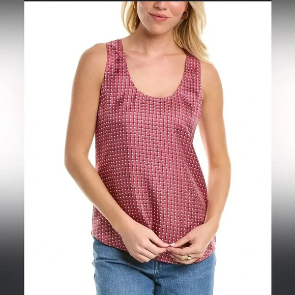 NWT!! Theory - RACER SILK TANK - Size Medium - Pink/White - Picture 1 of 8